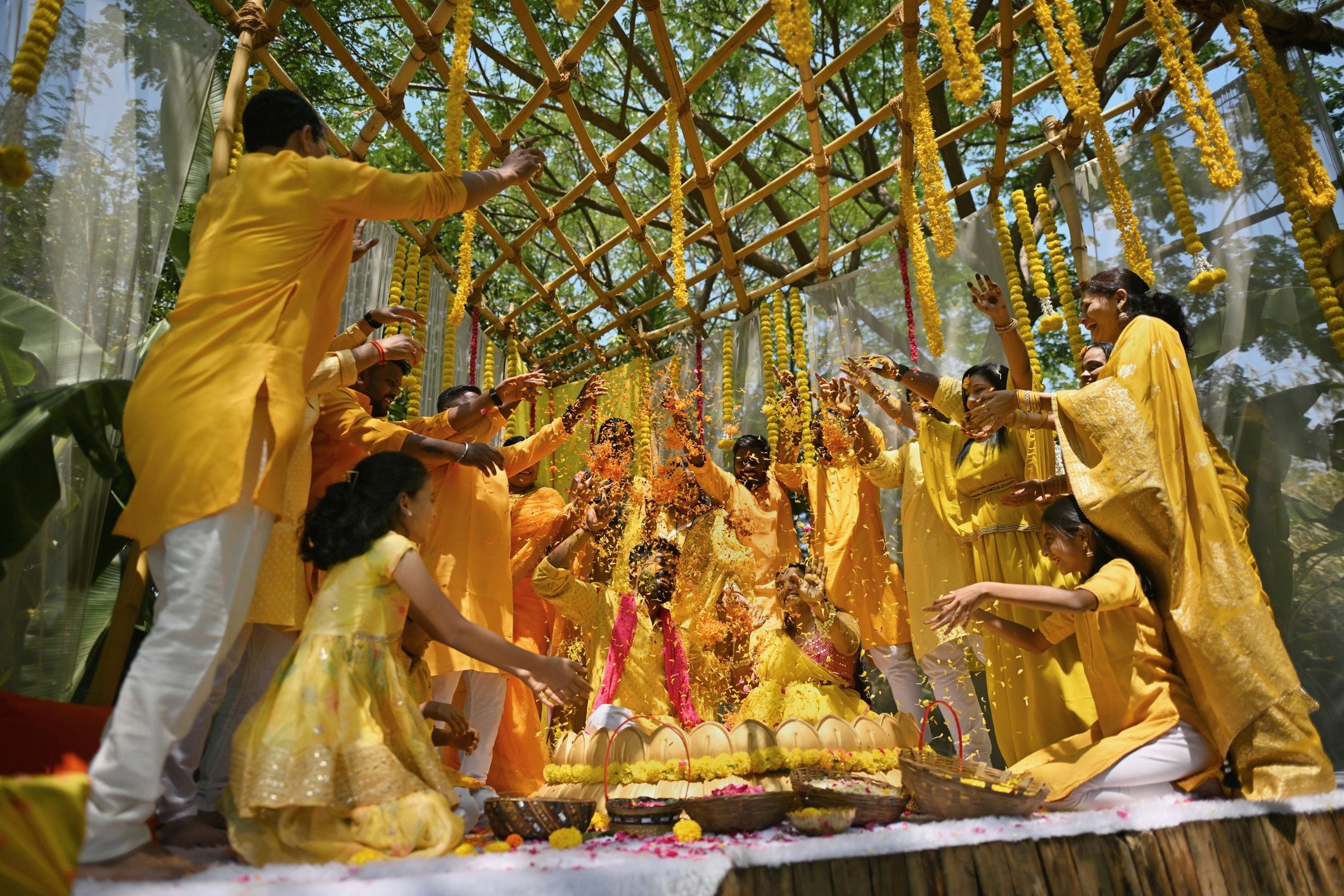Guests celebrating at a vibrant wedding event